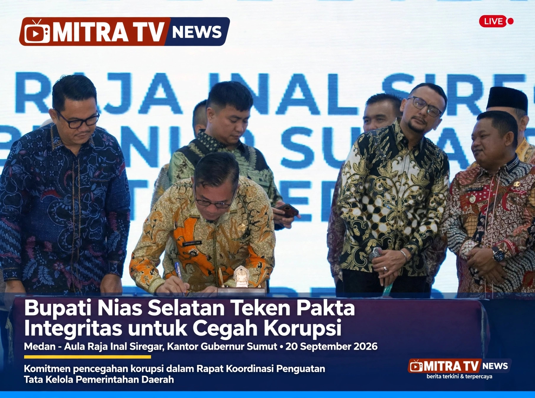 Bersama Bobby Nasution dan Pimpinan KPK, Bupati Nias Selatan Teken Pakta Integritas